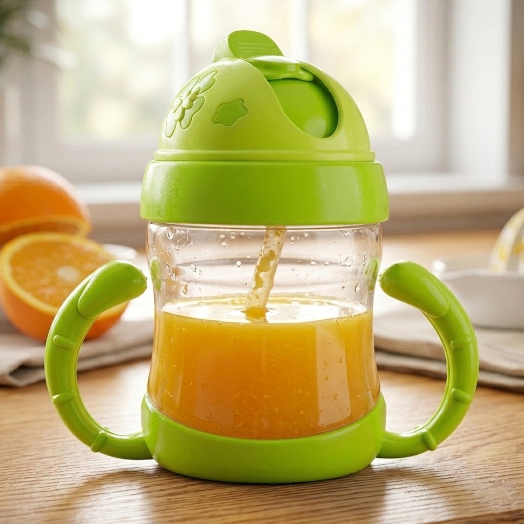 Copo Infantil Com Canudo Antivazamento 200ml Squeeze com Alça Transição Introdução Alimentar Bebê