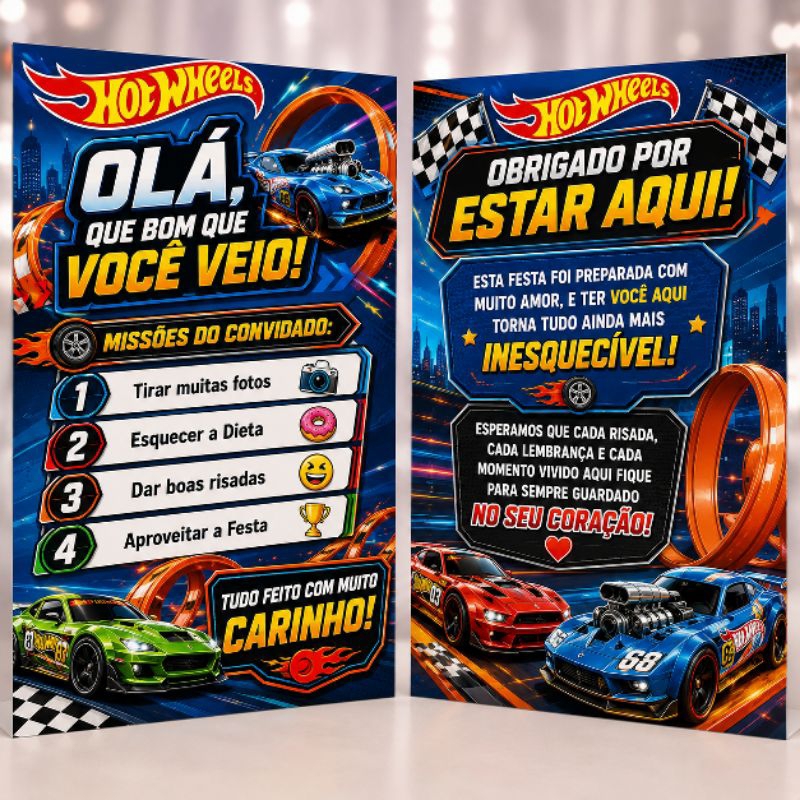Kit de plaquinha Hotwheels centro de mesa Personalizados /Lembrancinha de Festa /Aniversário