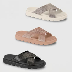 Sandália Feminina Vizzano Papete Tiras Cruzadas Strass Brilho Conforto