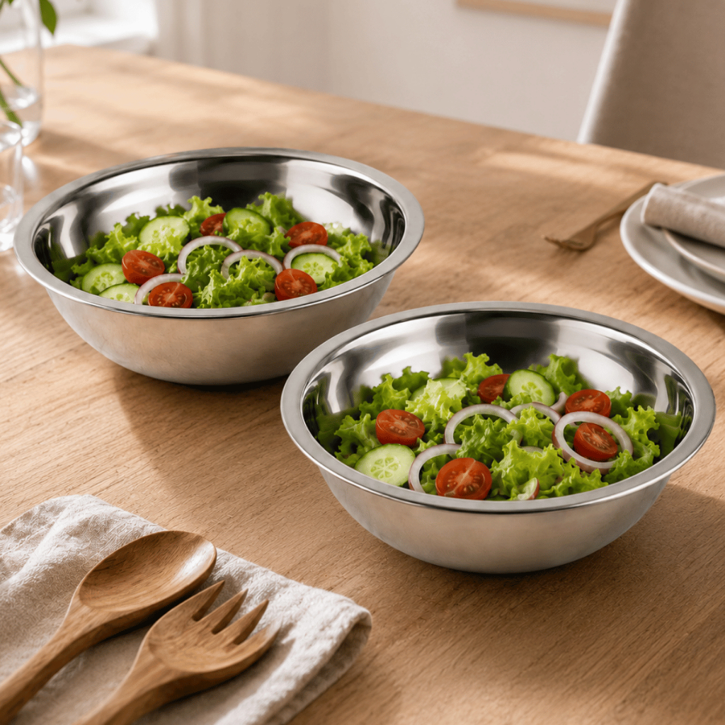 Kit 2 Tigela Saladeira GRANDE 17cm Multiuso Bowl Profissional Fundo Cozinha Gourmet em Inox