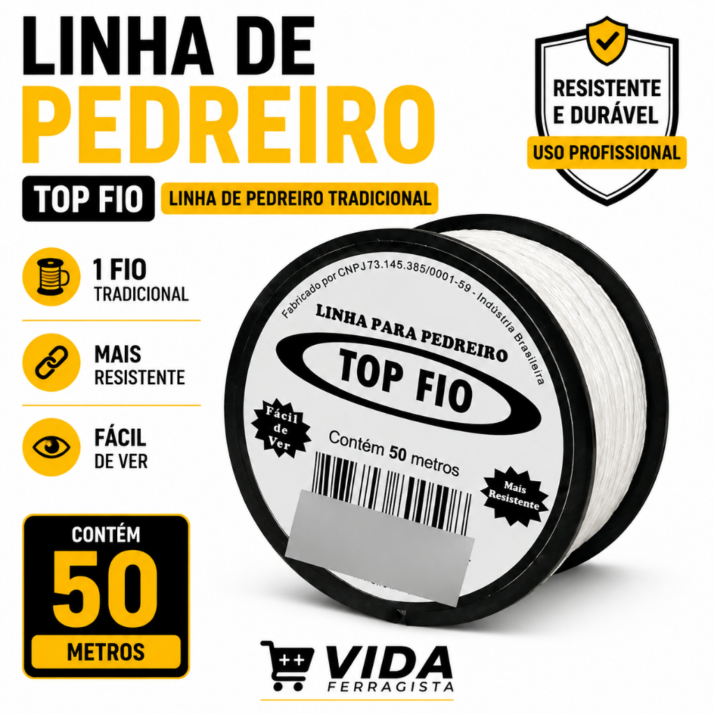 Linha de Pedreiro Top Fio 50m Branca Resistente para Alvenaria Construção e Obras