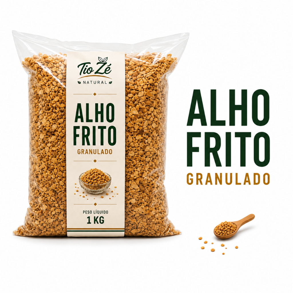 Alho Frito Granulado Crocante 1kg | 500g | 250g Tio Zé 100% Natural Sem Conservantes Padrão Premium