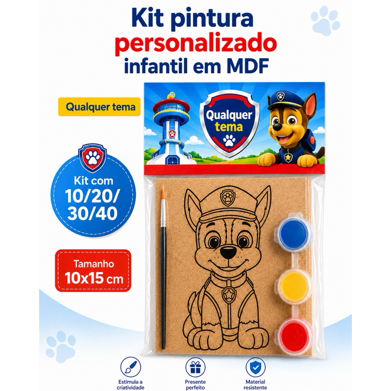 Kit Pintura Infantil Personalizado em MDF 10x15 cm – Lembrancinha Aniversário Infantil – Qualquer Tema