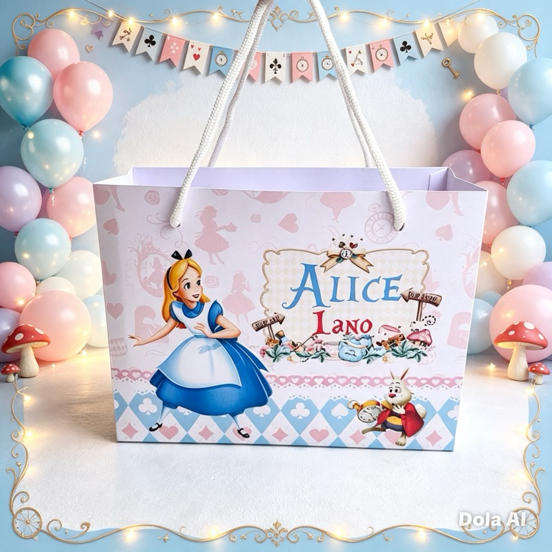 Sacolinha Surpresa personalizada ALICE NO PAÍS DAS MARAVILHAS - Personalizados Sacolas ALICE  -  PEGUE E MONTE