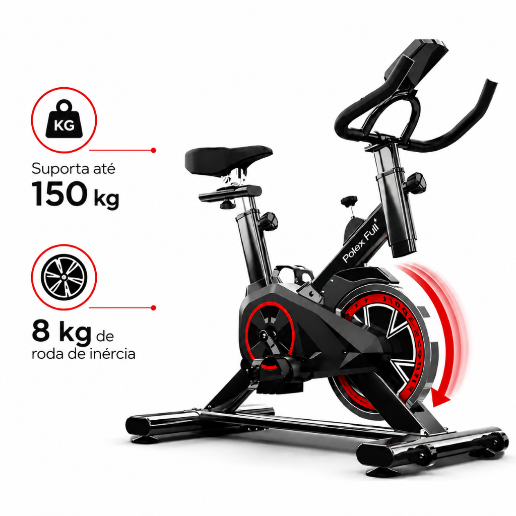 Bicicleta Ergométrica 8Kg Roda De Inércia Academia Spinning - Suporta até 150kg - Polex Full