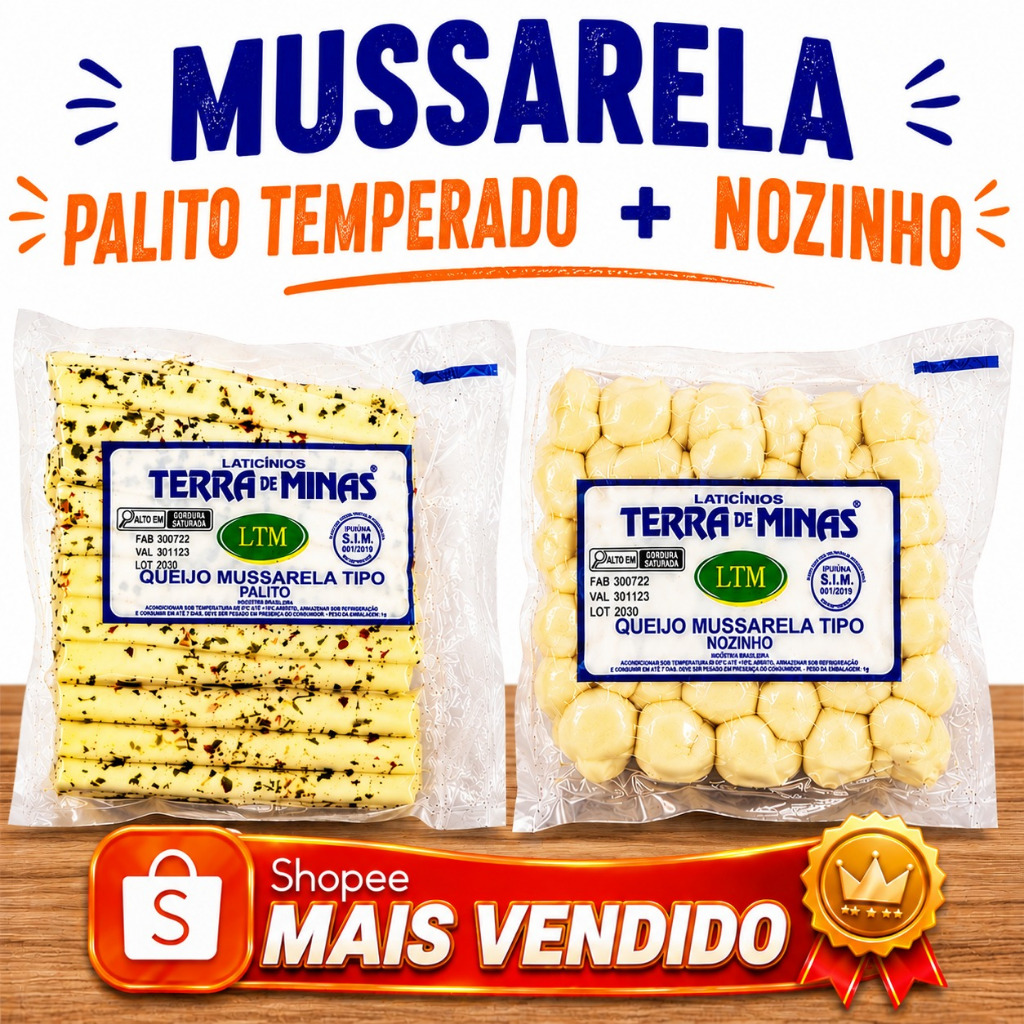 Kit Queijo Mussarela para Porções e Petiscos - Palito Temperado e Nozinho