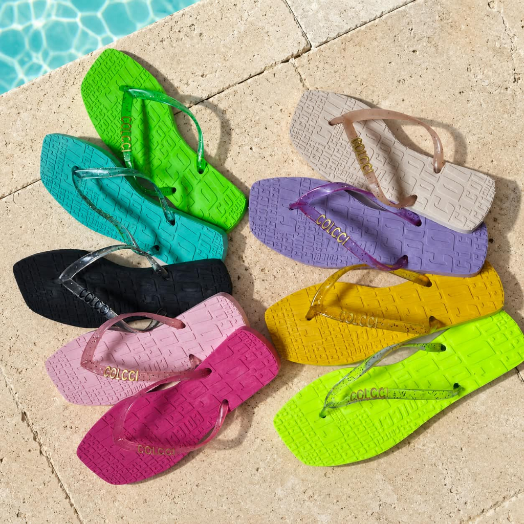 Chinelo Feminino Colorido Glitter Sola Texturizada Antiderrapante Confortável Praia Piscina Verão Casual Diversas Cores