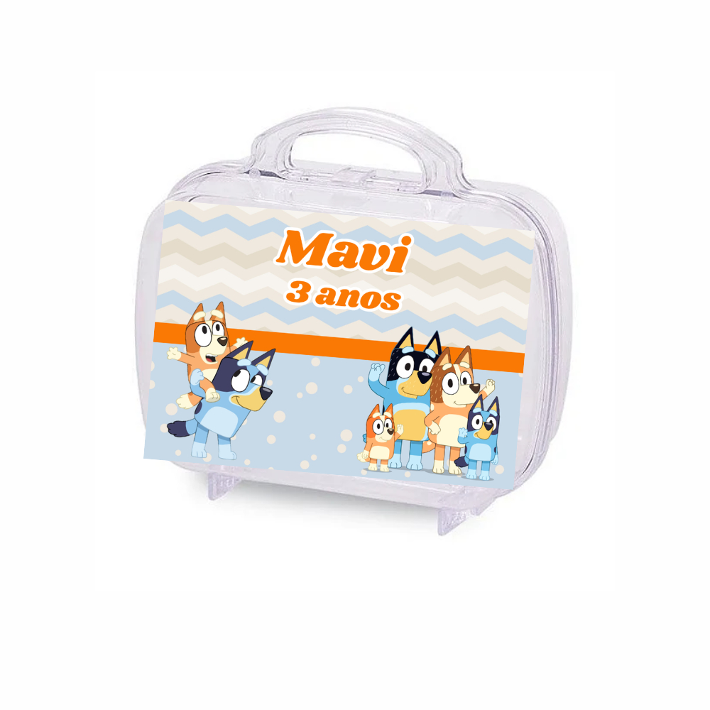 RÓTULO ADESIVO BLUEY LARANJA PARA MALETINHA ACRÍLICA LEMBRANCINHA PERSONALIZADAS FESTA ANIVERSÁRIO