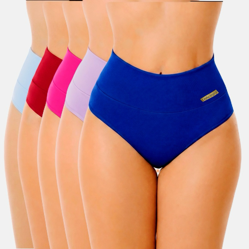 kit 5  lindas calcinhas cós alto Layka cós duplo conforto cores atacado revenda