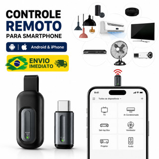 Adaptador Controle Remoto Universal IR Infravermelho Tipo C Celular Android iPhone iOS TV Ar Condicionado Projetor