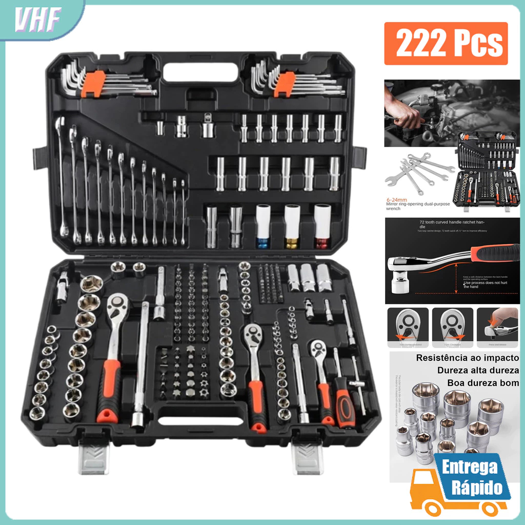 Kit Jogo De 222/216 Ferramenta Oficina Master Para Mecânico Maleta Com