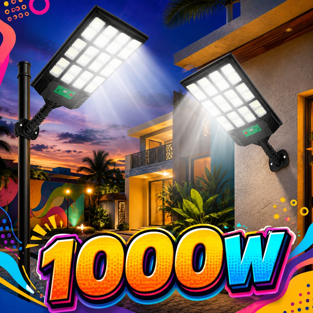 Kit 2 Luminária Solar Externa 900W/800W/700W/600W Potente com Controle
