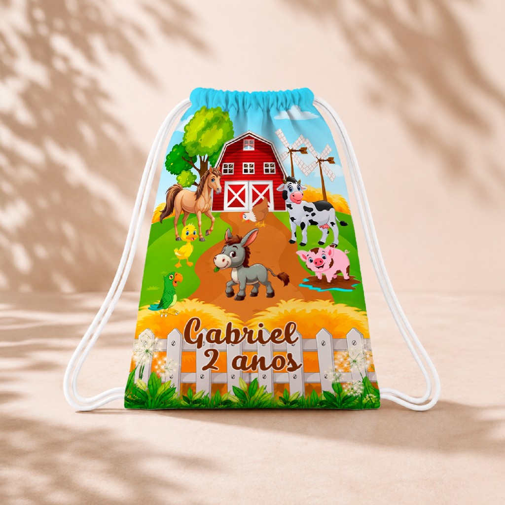 10 Mochila Personalizada Infantil 18x26 Sacolinhas Surpresa Festa Aniversário Lembrancinha Fazendinha M0