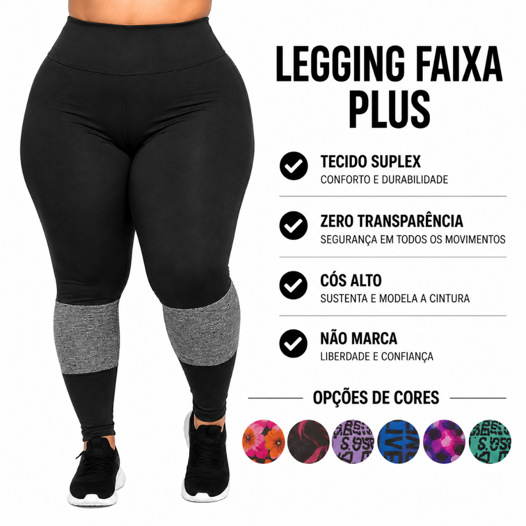 Legging Plus Size Feminina Cós Alto Suplex Alta Compressão Não Transparente Academia G1 G2 G3 50 52 54 56