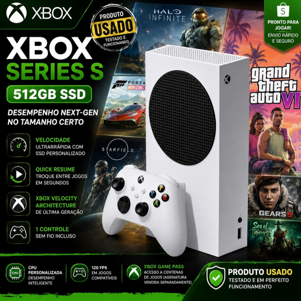 USADO - Xbox Series S 512GB - Excelente Estado, 1 Controle Acompanha Cabo HDMI e Energia