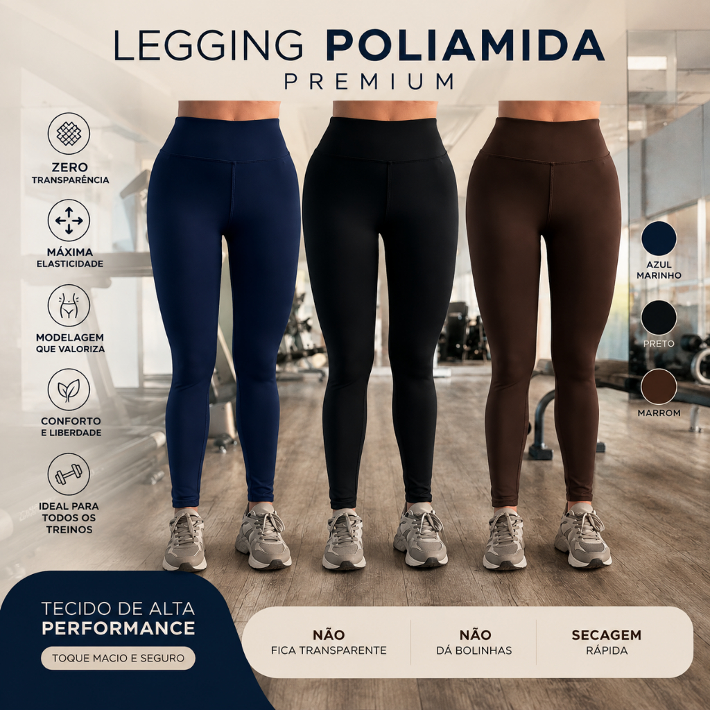 Calça Legging Poliamida Feminina Academia Fitness Slim P M G GG Zero Transparência Alta Elasticidade