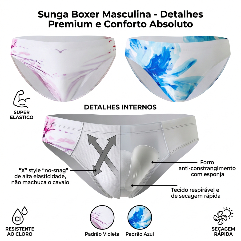 Z&D Lingeries Sungas Masculino Estilo Chinês Com Estampa Florida Respirável Com Bojo 25168