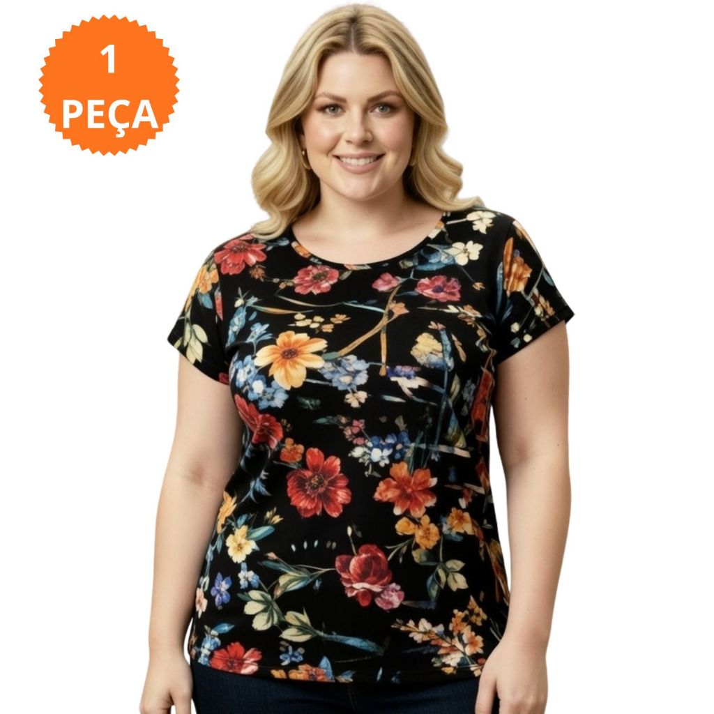 1 Blusa Feminina Liganete com Manga Plus Size Art da Sedução | Malha Fria | Estampas Variadas | G1 G2