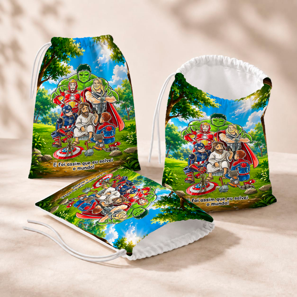 20 Sacolinhas Personalizada Festa Infantil 18x26 Aniversário Lembrancinha E foi assim que eu salvei o mundo Jesus