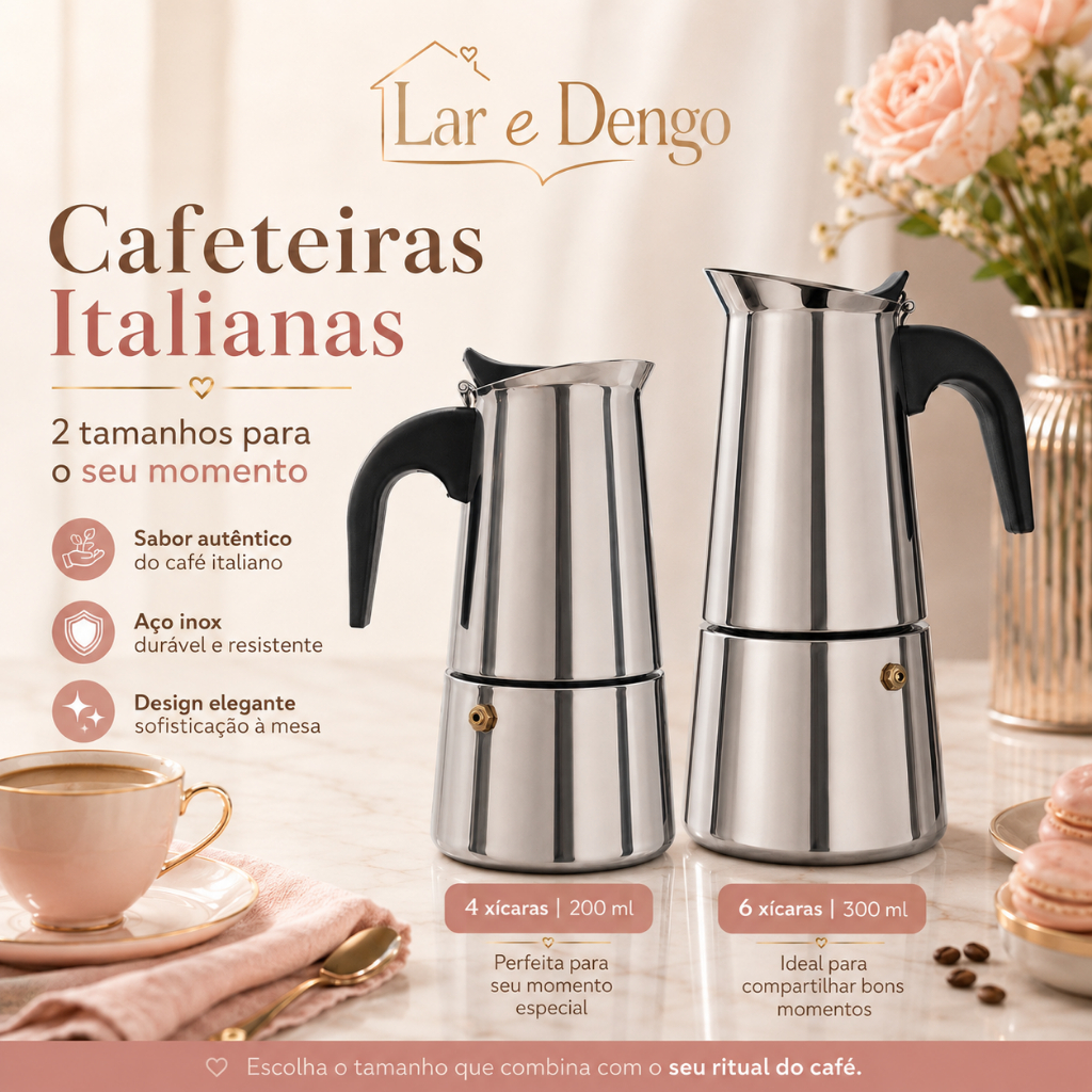 Imagem Cafeteira Italiana Inox Moka 4 ou 6 Xícaras 200ml 300ml Café Expresso
