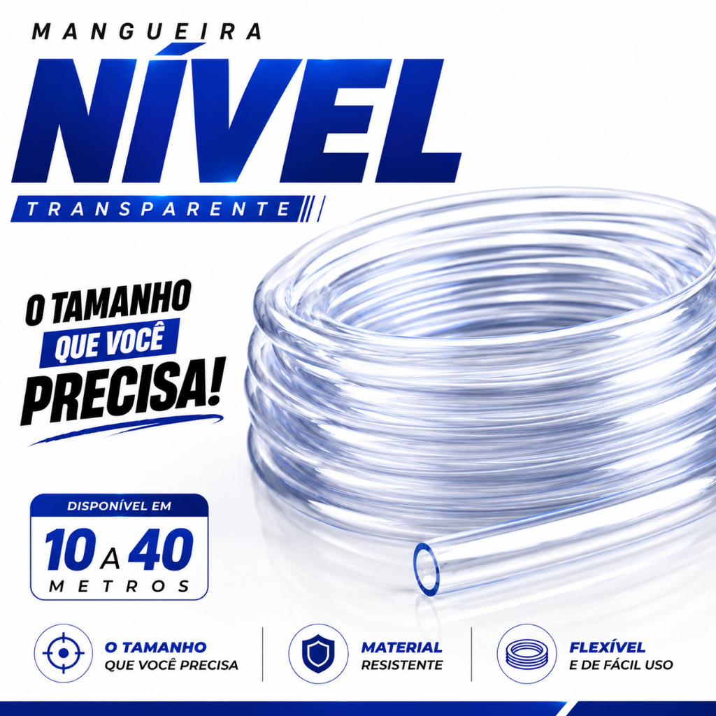 Mangueira de Nível Pedreiro Siliconada 5/16" Diâmetro 1mm Transparente - 10 a 40 Metros