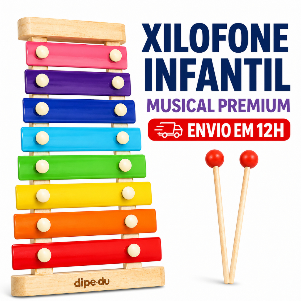 Xilofone Infantil Musical 8 Notas Colorido Madeira Educativo Com Baquetas Coordenação Motora Crianças Premium