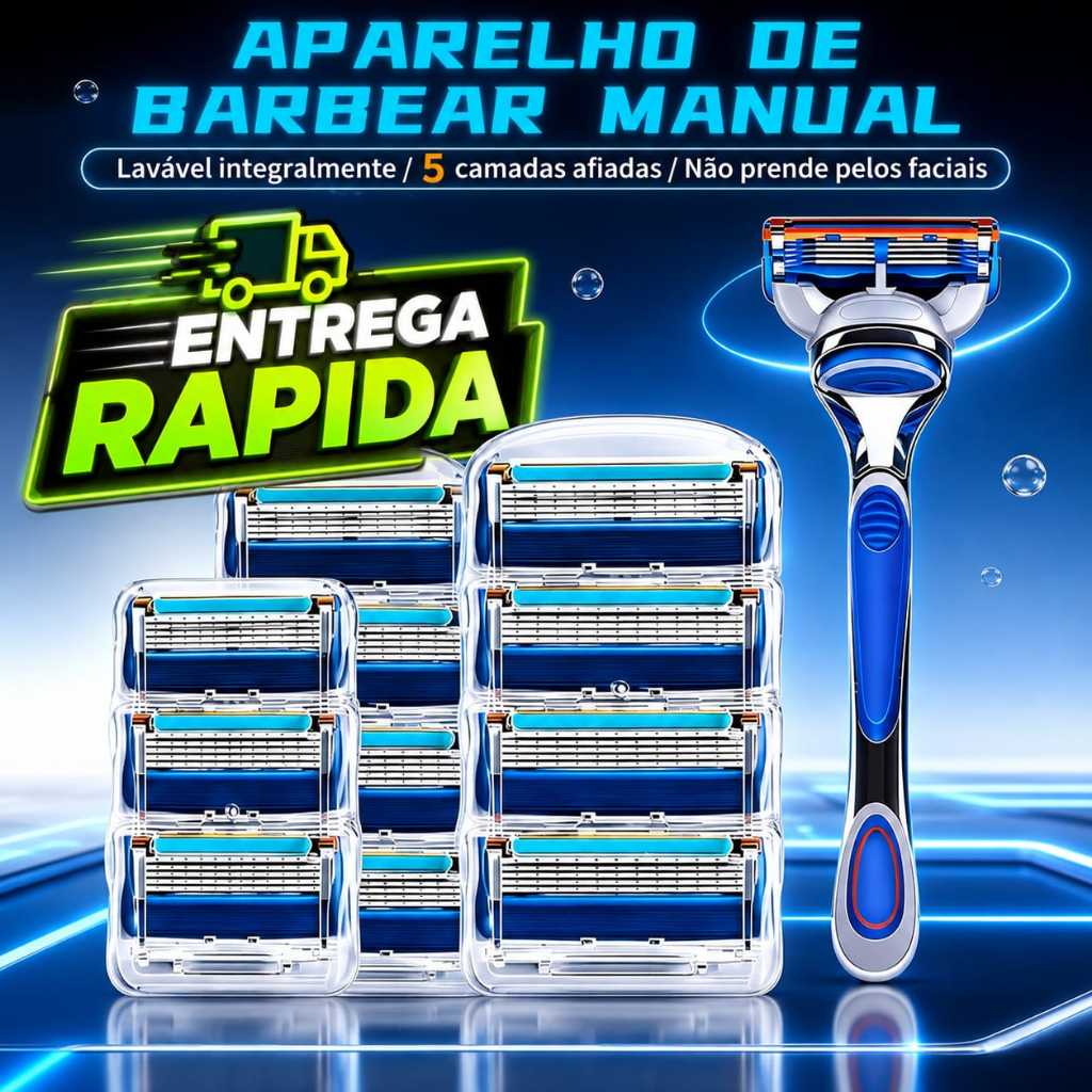 Kit Aparelho de barbear com 5 Lâminas descartaveis Afiada + 8 refil