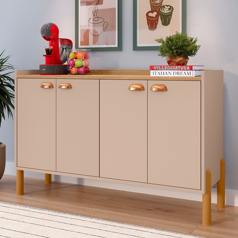 Aparador Buffet Chicago Balcão Cozinha 4 Ou 3 Portas Organizador Louças Com Prateleiras Luxo Premium