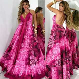 Vestido Indiano Feminino ESTAMPADO MODELO INDIANO COSTA NUA FRENTE UNICA