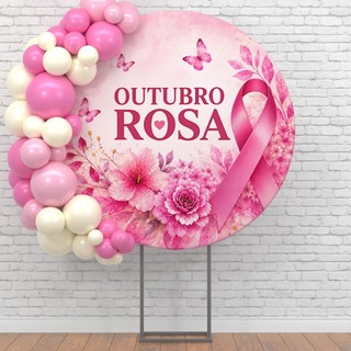 Painel Redondo Outubro Rosa Decorativo Camapnha Conscientização Em Tecido C/Elástico