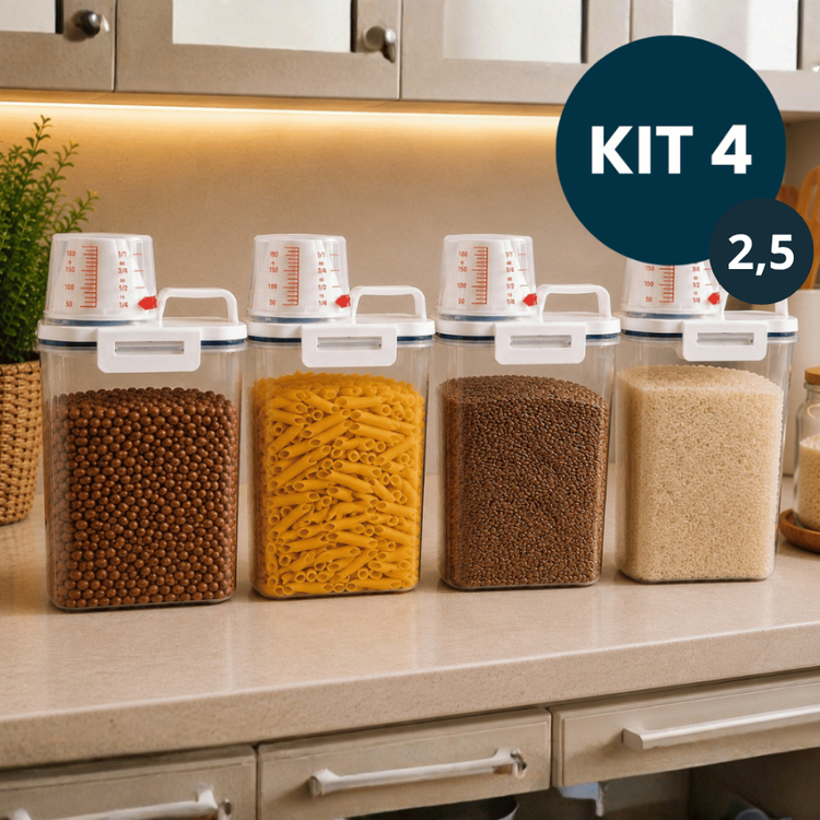 Kit 4 Pote Armazenamento Hermético Copo Medidor Bico Dosador Alimentos Sabão Amaciante Ração 2,5L