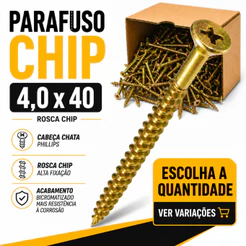 Parafuso Chip 4,0x40 Bicromatizado Cabeça Chata Phillips Soberba Kit 100 200 500 ou 1000 Peças