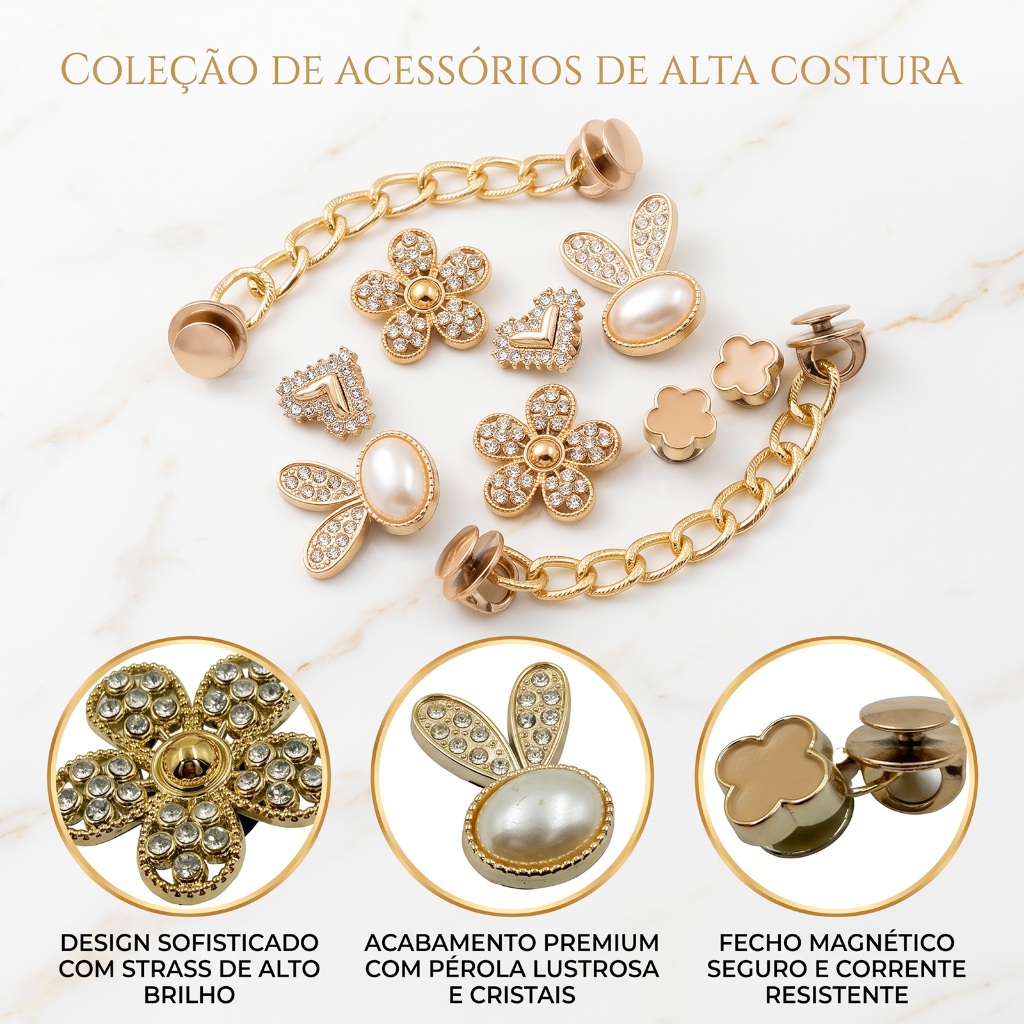 Acessórios Metálicos Dourados para Babuche Enfeites Decorativos Femininos