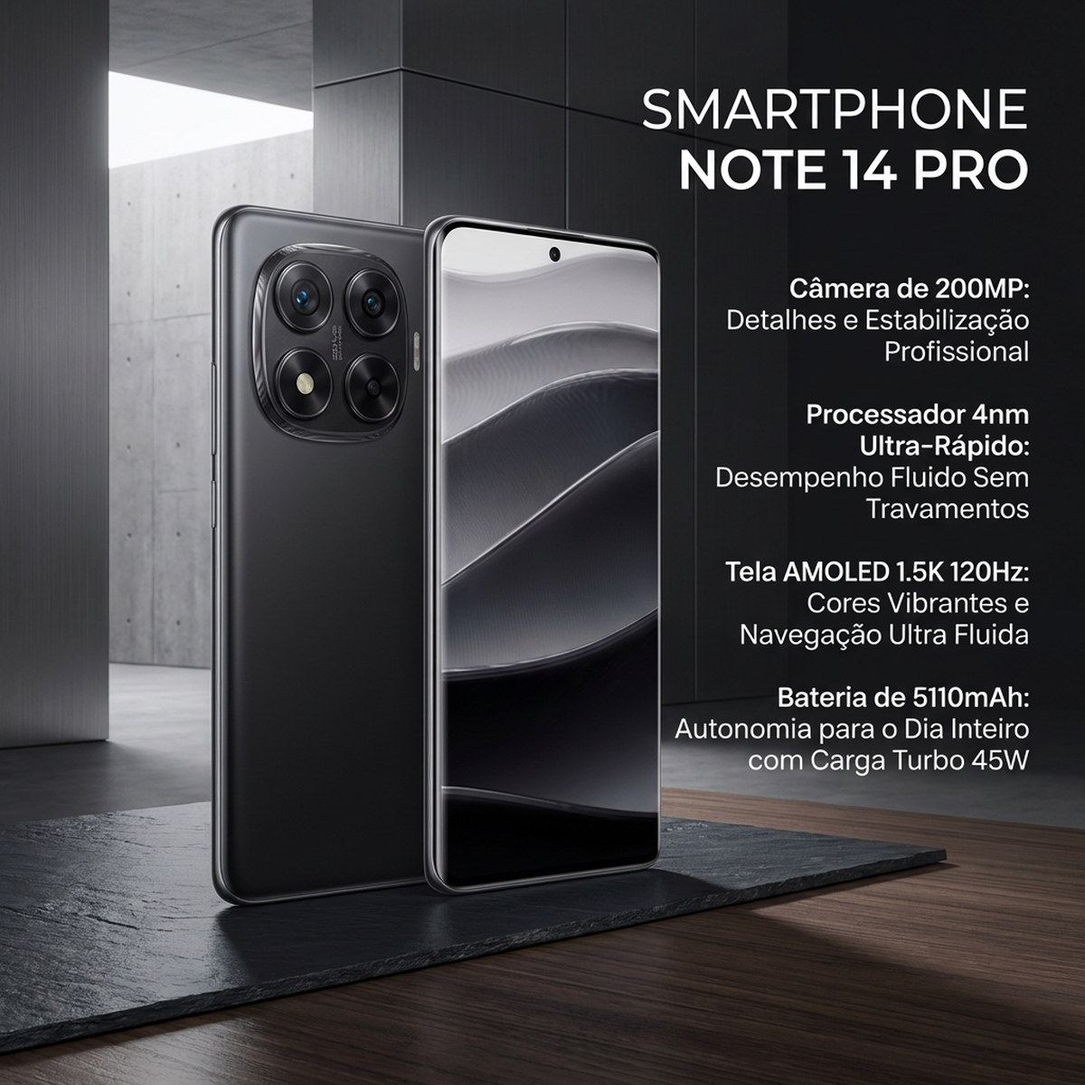 Celular Xiaomi Redmi Note 14 Pro 12GB RAM 512GB Tela AMOLED 120Hz Câmera 200MP N