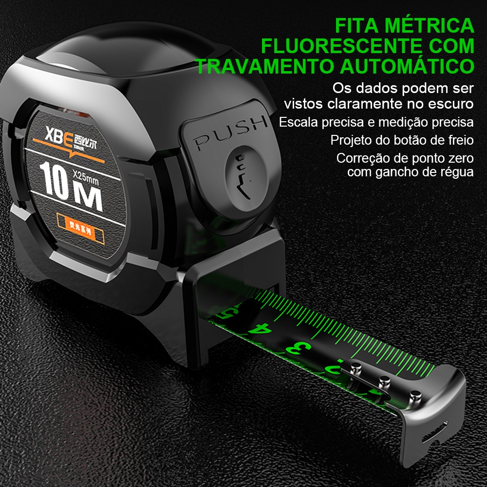 Fita Métrica Aço Inoxidável 7.5/10m carbono De Alta Precisão trena Profissional Fluorescente Trava