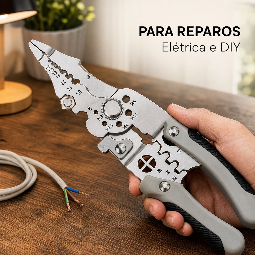 Alicate Multifuncional 28 em 1 para Eletricista com Descascador Cortador e Crimpador de Fios