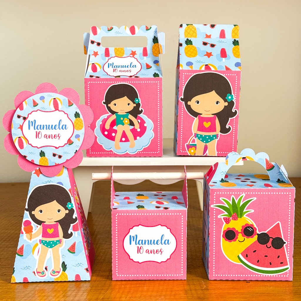 Kit Festa Personalizados POOL PARTY MENINA / FESTA NA PISCINA Lembrancinhas/ Caixinhas para festa - PEGUE E MONTE