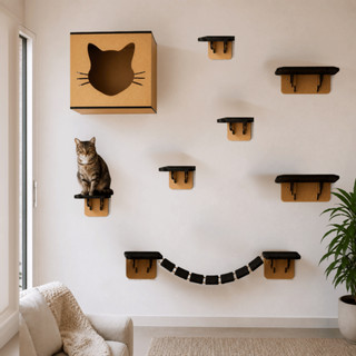 Prateleira Para Gato Com Nicho Gato Rede Cama Comedouro Arranhador