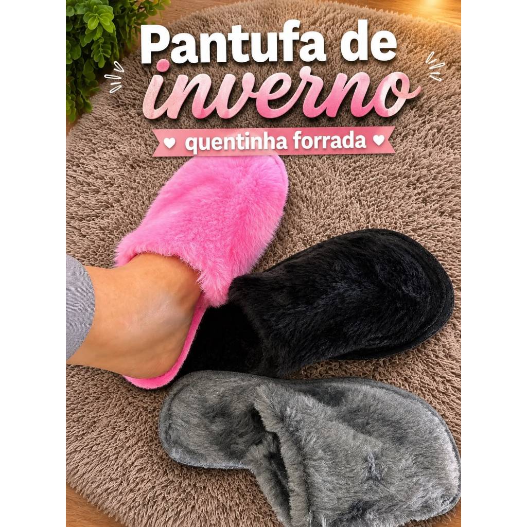 Pantufa de Inverno Peluciada Feminina Masculina Chinelo de Quarto Macia Antiderrapante Forrada super quente”