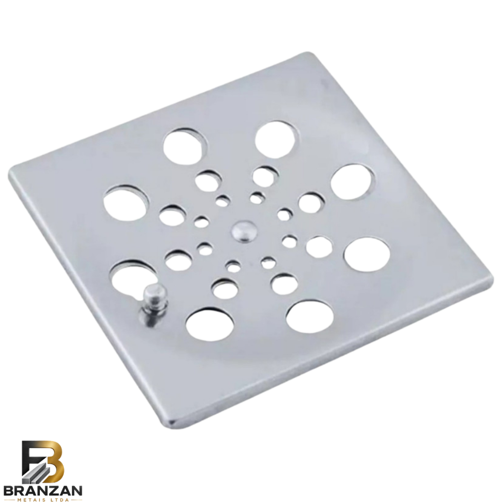 Ralo Tampa Grelha Aço Inox Quadrada 9.5cm Com Fecho Rotativo
