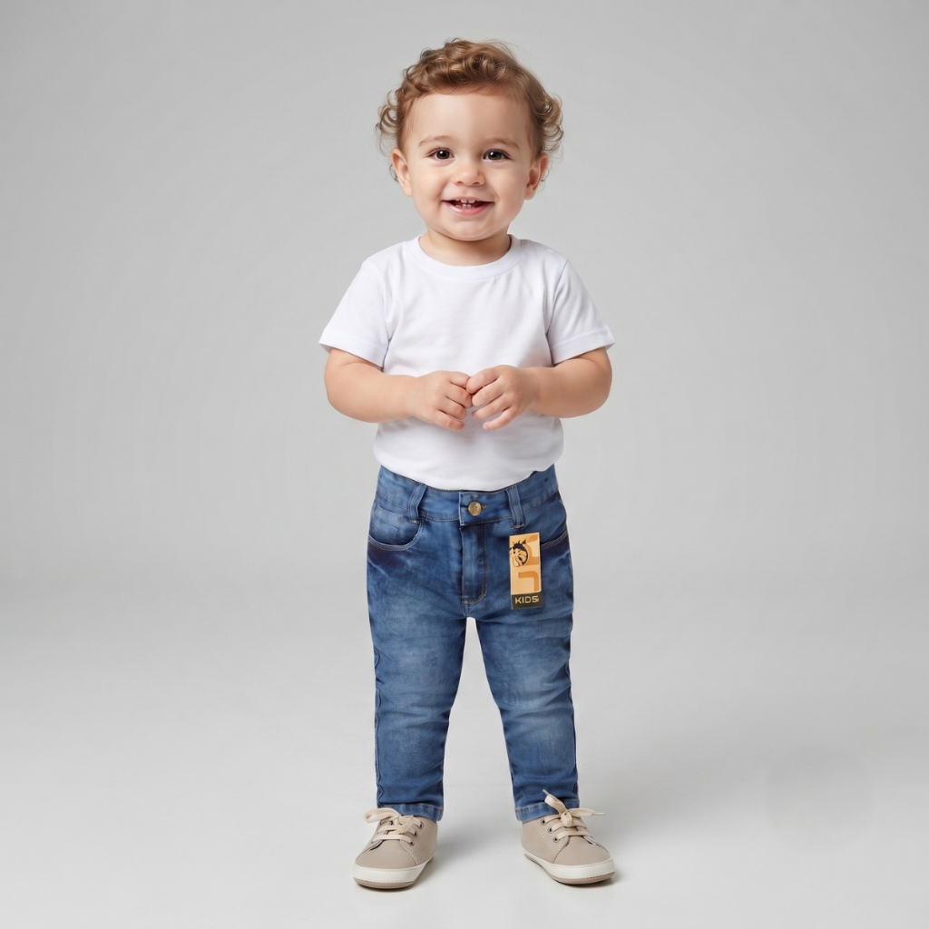 Calça Jeans com Lycra Bebê Masculina P M G.