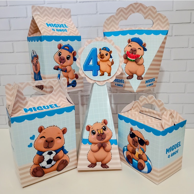 Kit Caixinha Capivara Menino Personalizada | Lembrancinha Festa Aniversário Capivara  | Kit Capivara | "pegue e monte"