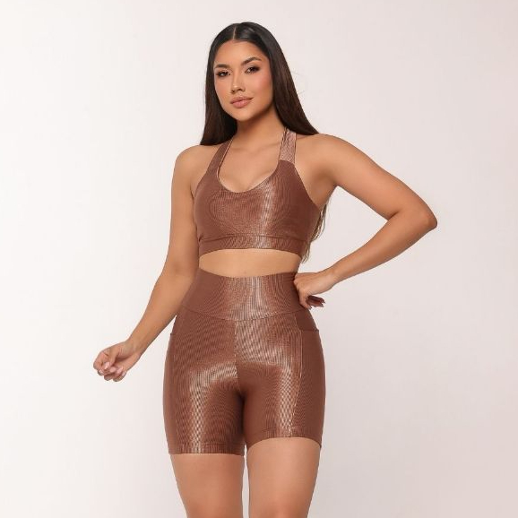 Conjunto de Academia Fitness Short de Corrida Feminino com Bolso Profundo e Top Para Treino