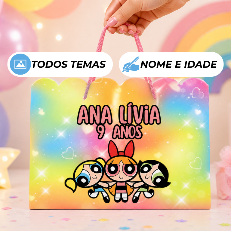 Kit 10 Sacolinhas Tema Meninas Super Poderosas, Personalizadas para Lembrancinhas