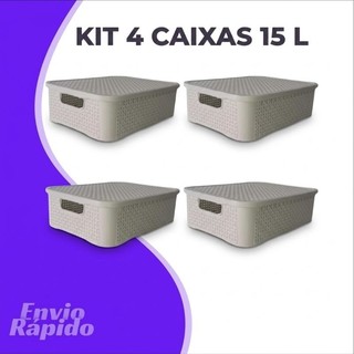 Kit 4 X Caixas Organizadora Trama Rattan 15 Litros Cesto Organizador Multiuso Plastico Decoração 15L