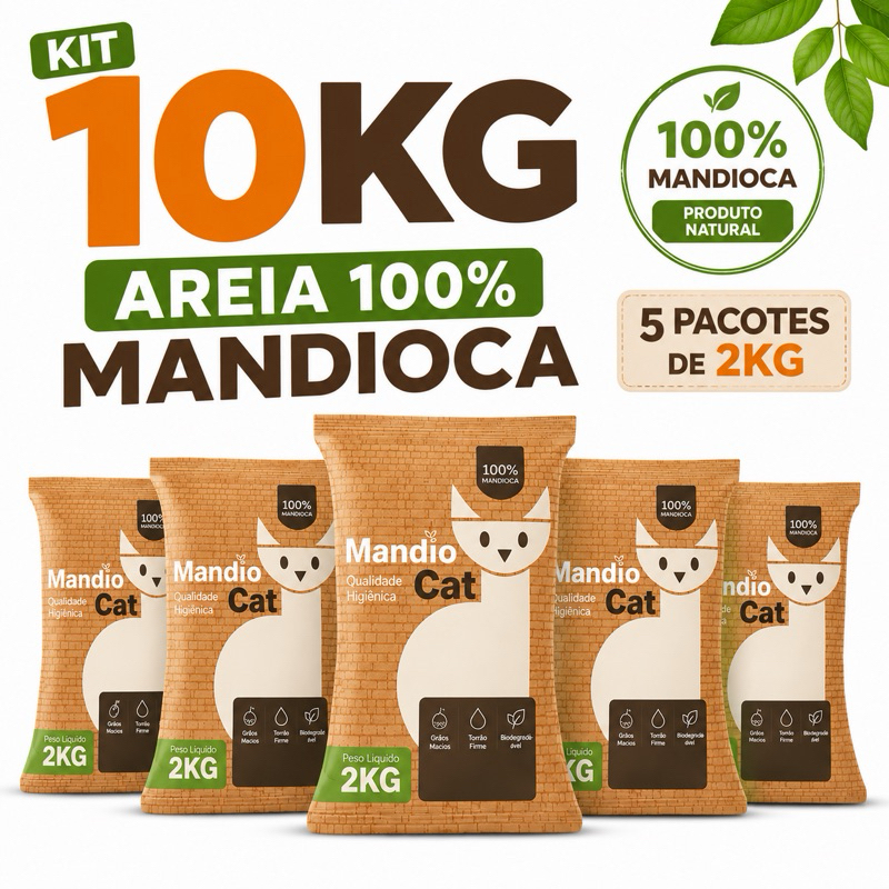 Kit 5 Areia Sanitária Higiênica De Mandioca Granulado Para Gatos Biodegradável Mais