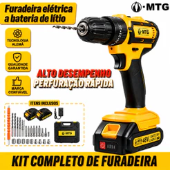 Parafusadeira Furadeira de Impacto a Bateria Recarregável Sem Fio 48v 2 Baterias Com Maleta Completo