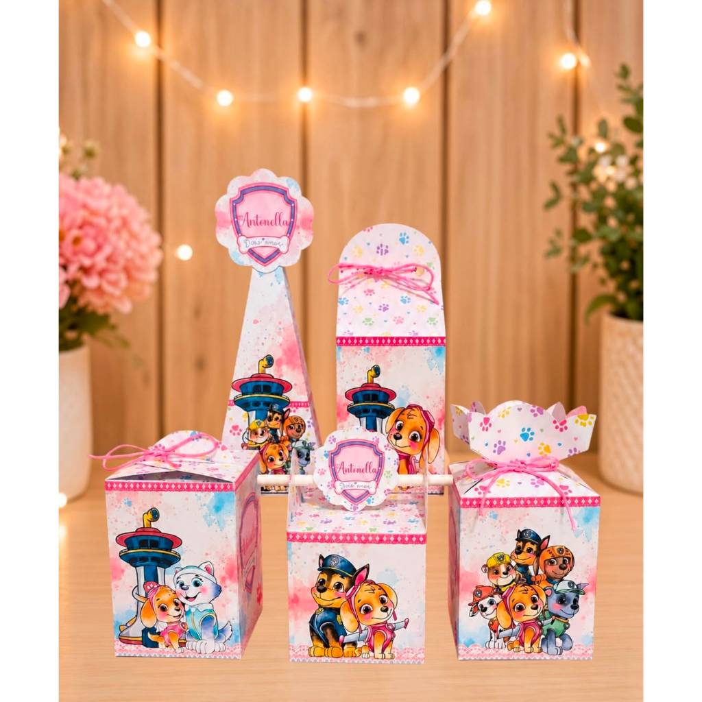 Kit Festa Patrulha Canina Aquarelada Menina PEGUE E MONTE - Caixinhas personalizadas - Lembrancinha de Aniversário