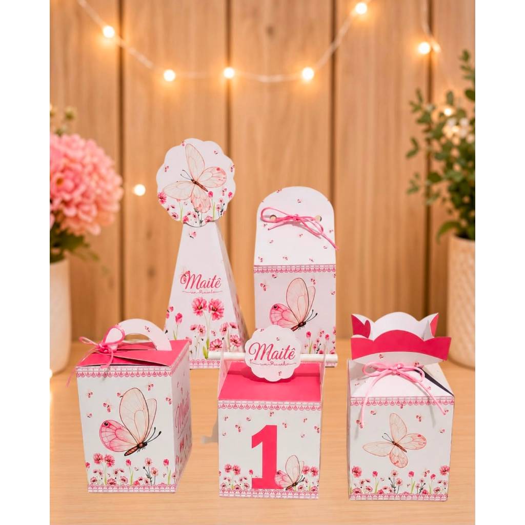 Kit Festa Jardim das Borboletas Rosa PEGUE E MONTE - Caixinhas Personalizadas -  Lembrancinhas para aniversário infantil