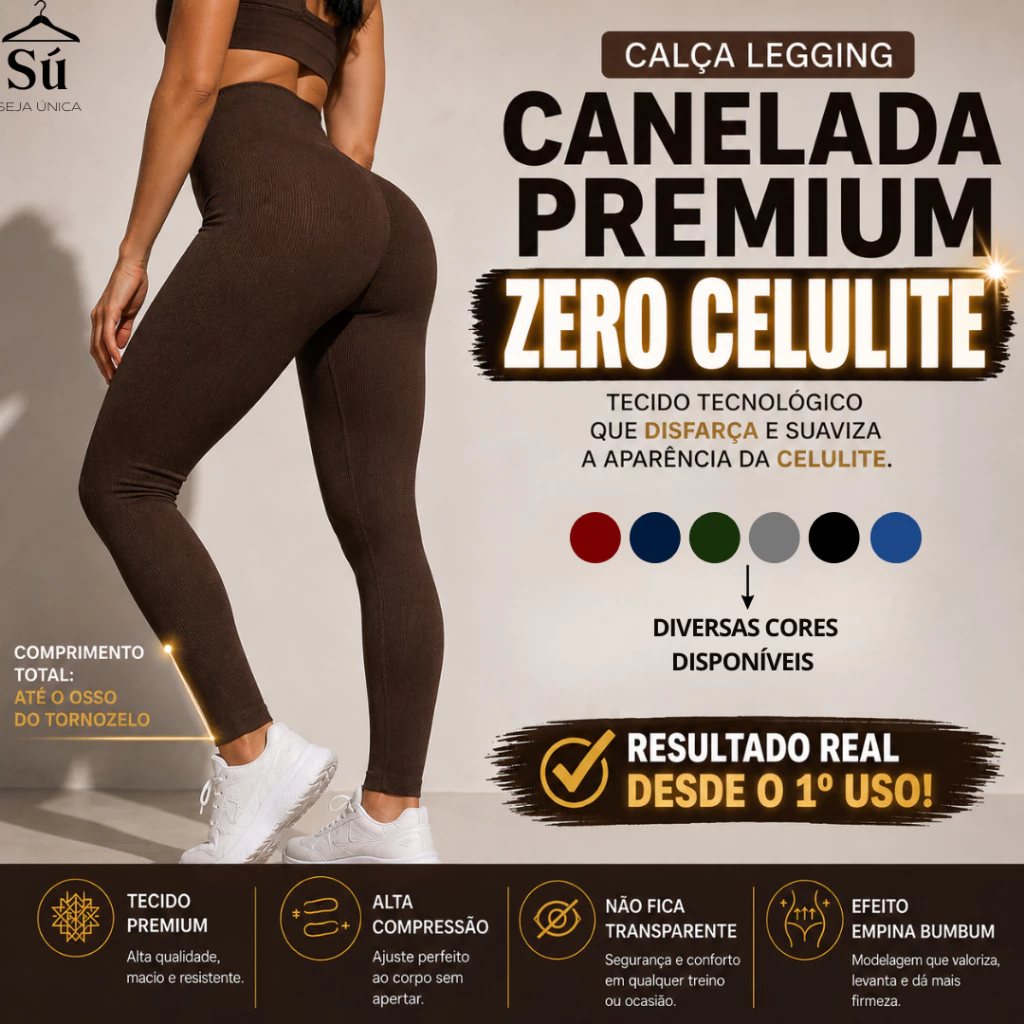 Calça Legging Canelada Premium Grossa Não Transparente Cós Super Alto Modeladora Sem Costura Empina Bumbum — imagem 1